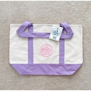 Trader Joe's Large Canvas Tote Bag Purple Reusable Grocery, Beach, Book Bag, NWT